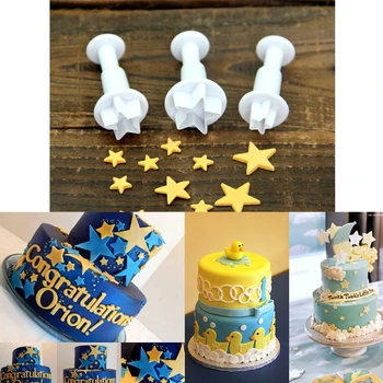 

3-piece Set Small Star Plunger Cutting Die Turning Sugar Cake Die Spring Cutting Die Biscuit Decorative Tools Chocolate Die
