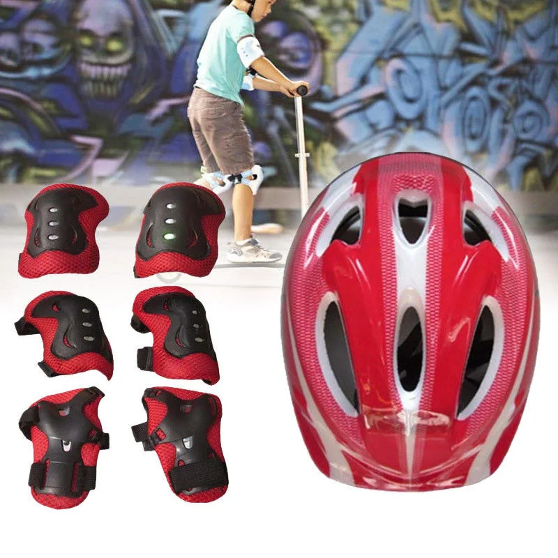 7pcs/set Kids Safety Helmet Knee Elbow Pad Adjustable Impact Resistant Skating Cycling Sports Protective Gear Set for Children