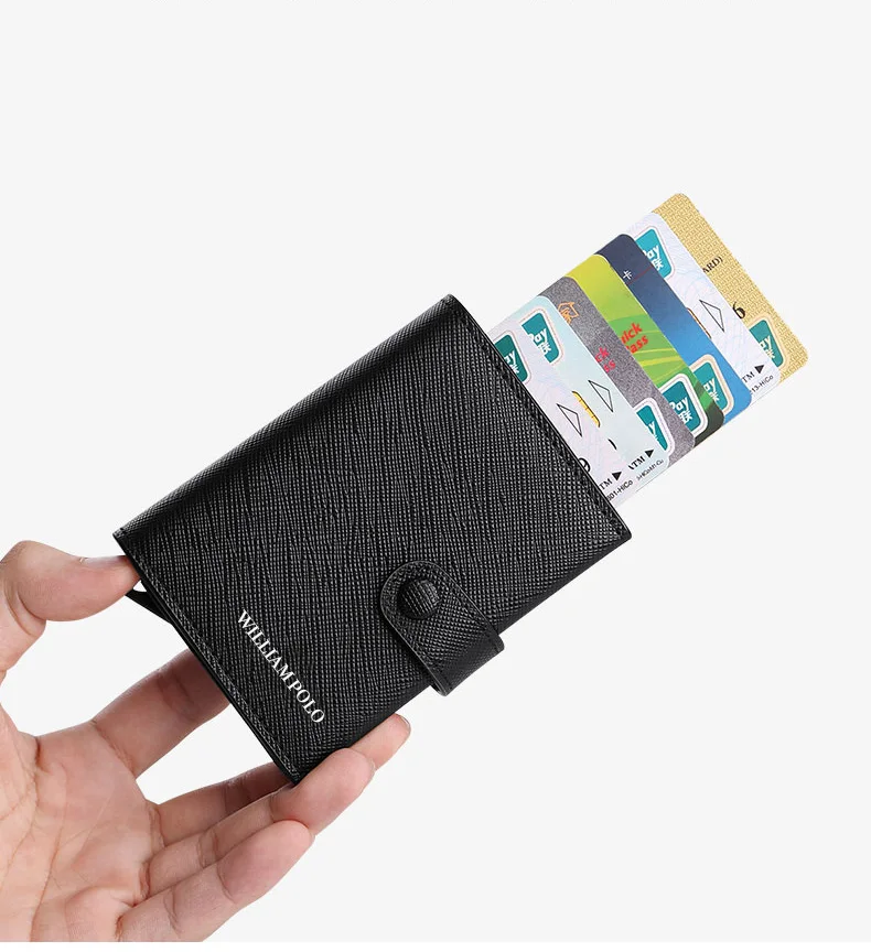 Мужской кошелек с Rfid, натуральная кожа, маленький карман на кнопке, мужской короткий кошелек, чехол для карт, тонкий, мода