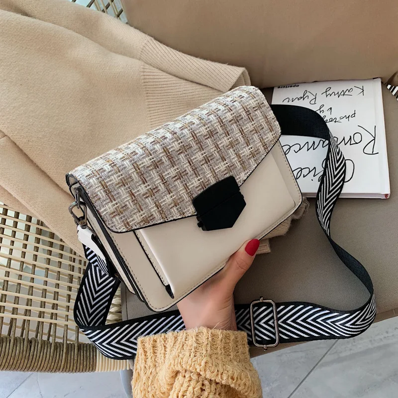 

CHIC Hong Kong Style Wide-Strap Square Sling Bag Korean-style Fashion High Grade Textured Stereotypes Bag Shoulder Single-should