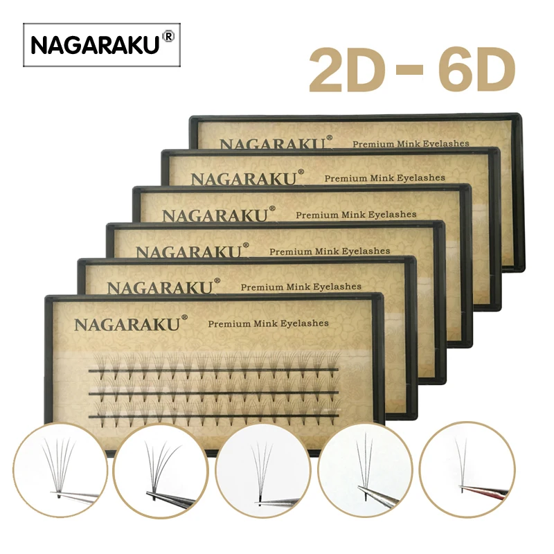 Накладные ресницы NAGARAKU 0.07C 2D-6D термоскрепленные объемные искусственные норковые