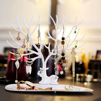 

Multipurpose Earrings Necklace Display Stand Cute Little Deer Tray Tree Ring Pendant Bracelet Storage Racks Holder Jewelry F1