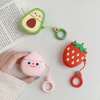 

For AirPods Case Cute Peach avocado Cartoon keyring Strap silicon Earphone Case For Airpods 2 case headphone cover fundas