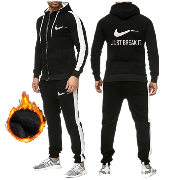 New Tracksuit Men Sporting Fleece Thick Hooded Brand-Clothing Casual Sportswear Male Jacket+Pants Warm Outside Winter Sweatshirt