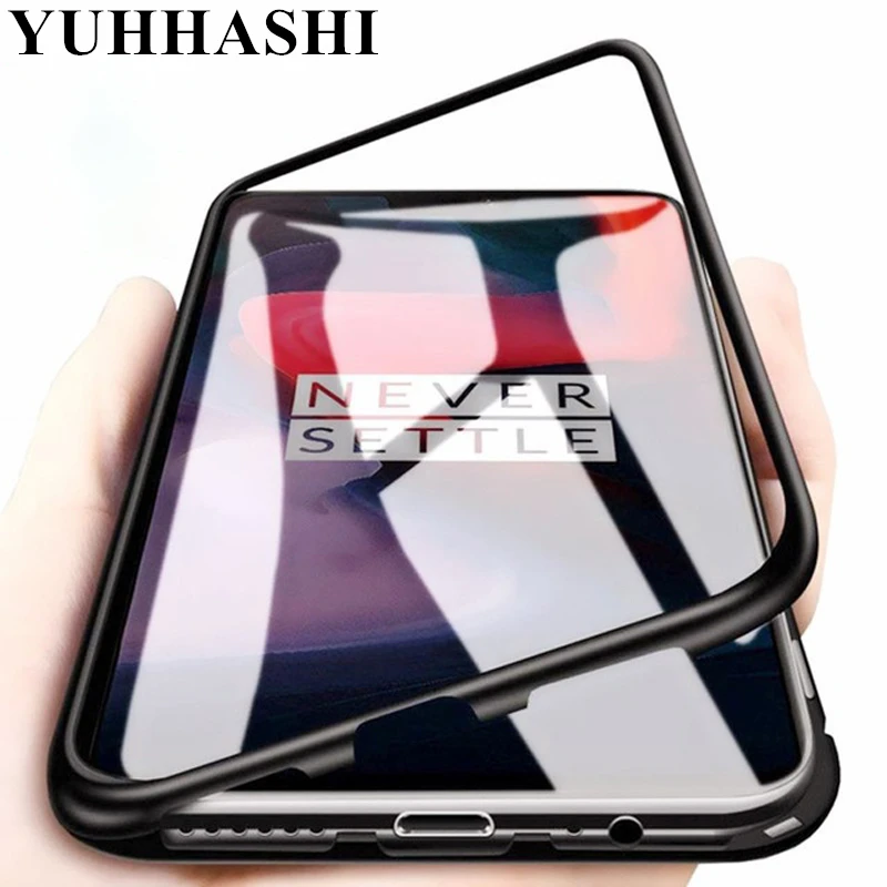 

Magnetic Adsorption Phone Case For One Plus 7 Pro One Plus 6T Tempered Glass Back Cover For Oneplus 6 5T Luxury Metal Clear Case