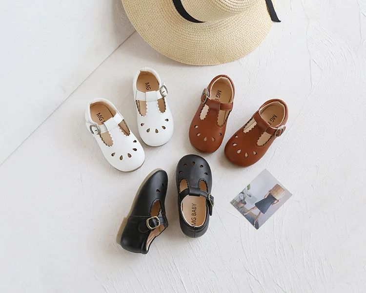 comfortable sandals child HoneyCherry Summer new leather shoes retro hollow children's soft bottom peas shoes toddler girl shoes extra wide fit children's shoes