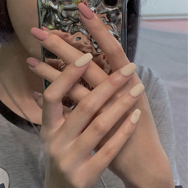 Khaki Pure Color Frosted Ballet matte Fake Nail press on Wearable Detachable Nail Tip Long Healthy full cover for Girl
