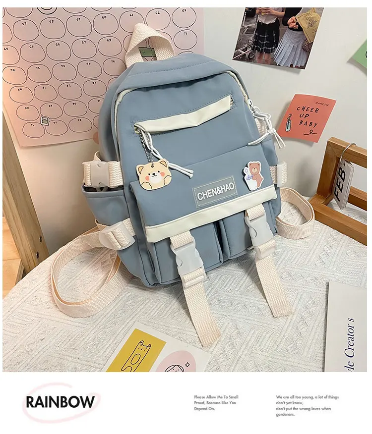 New Mini Contrast Color Girl Backpack Japanese Harajuku Style Kawaii Ladies Nylon Backpack Cute Schoolgirl Small Schoolbag Stylish Backpacks best of sale 