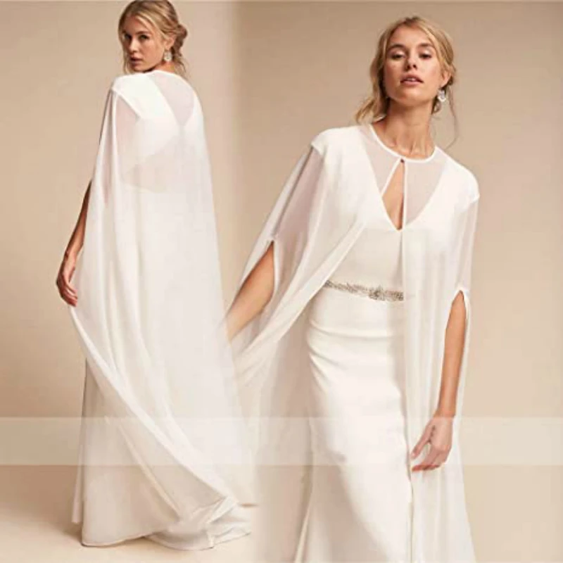 

Bridal Wedding Capes Veils Chiffon Bridal Wraps Cathedral Length Wedding Cloak with Arm Hole