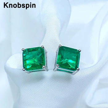 

Knobspin 100% 925 Sterling Silver Emerald White Green Wedding Stud Earrings For Women High Carbon Diamond Fine Jewelry Gift