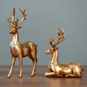

2 Pieces Creative Modern Gold Deer Statue Resin Sculpture Desktop ornaments Fairy Miniature Figurine Craft Gift Decor
