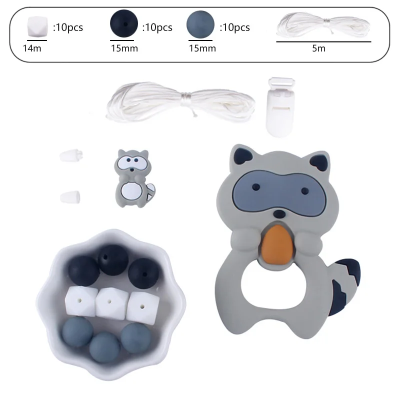 15 мм Силиконовые Бусины DIY Уход за комплект Животные Прорезывания Зубов Бусины комплект ювелирных изделий из меха енота детский Прорезыватель крошечные стержень еда без бисфенола-а Класс силиконовый чехол с кармашком на тонких