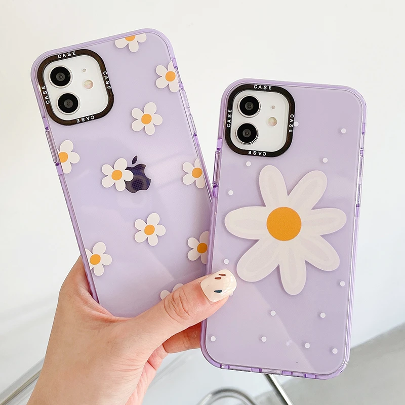 Summer Purple Flowers Phone Case For Iphone 11 12 Pro Max Xs Xr X 7 8 Plus Se Shockproof Clear Tpu Back Cover Mobile Phone Cases Covers Aliexpress