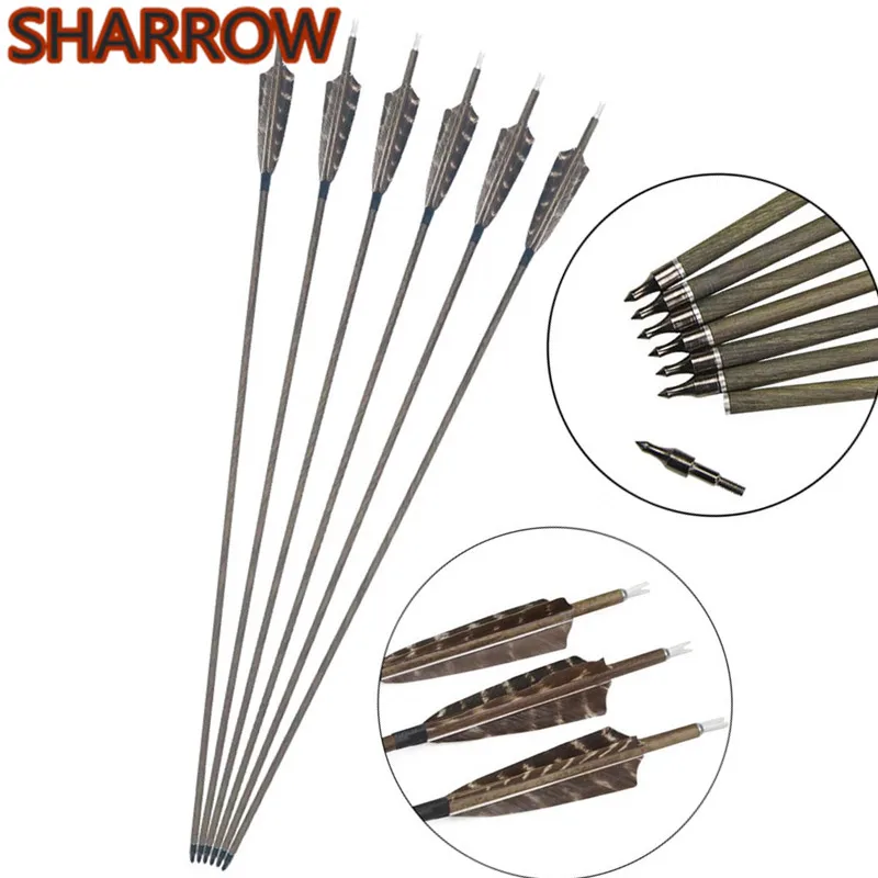 SHARROW 30 Inch Archery Carbon Arrows Shaft ID 6.2mm Spine 500 Carbon Bare Shaft Bamboo Skin for DIY Archery Arrows 6/12/24pcs 