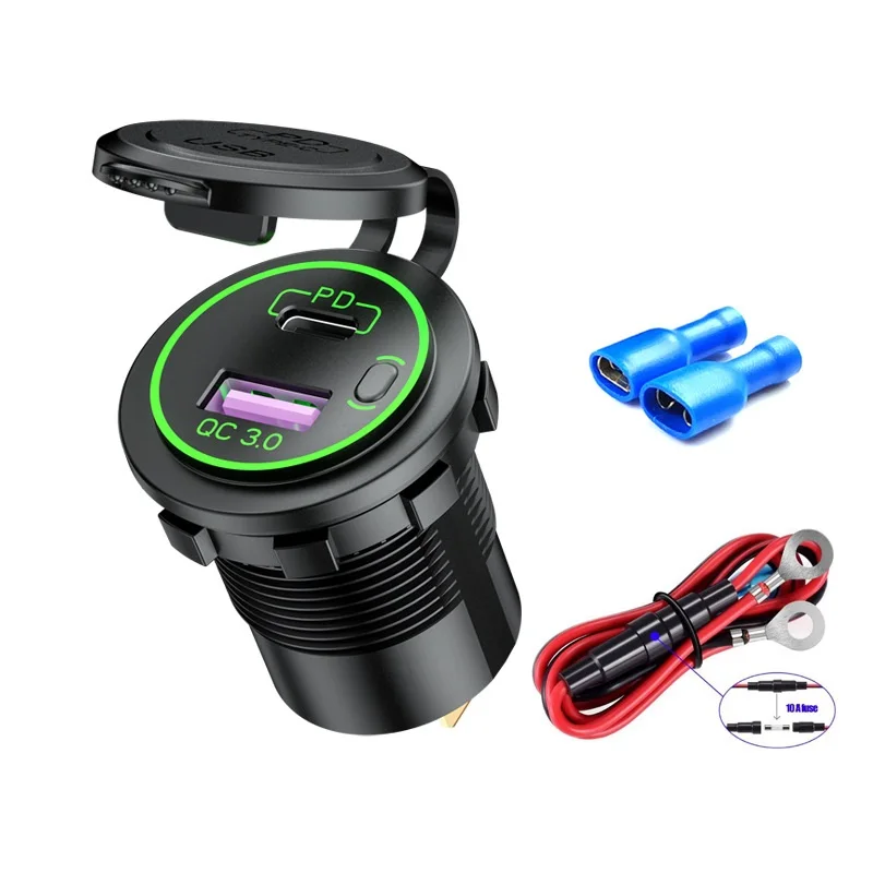 5v 1a usb 60W USB Car Charger PD Type C QC 3.0 Fast Charging Power With Switch USB Car Charger Universal Motorcycle Car Truck RV ATV Boat 65 watt car charger Chargers