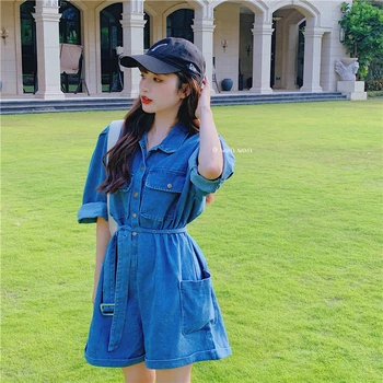 

Women Short Jeans Denim Rompers Playsuits Sports Bodysuits High Waist Slimming Loose Wide Leg Jumpsuit