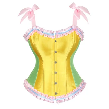 

Women Colorful Overbust Corset Shaper Sexy Vest Plastic Boned Bustier Tops Lace Up Brocade Corselet Plus Size New Shapewear