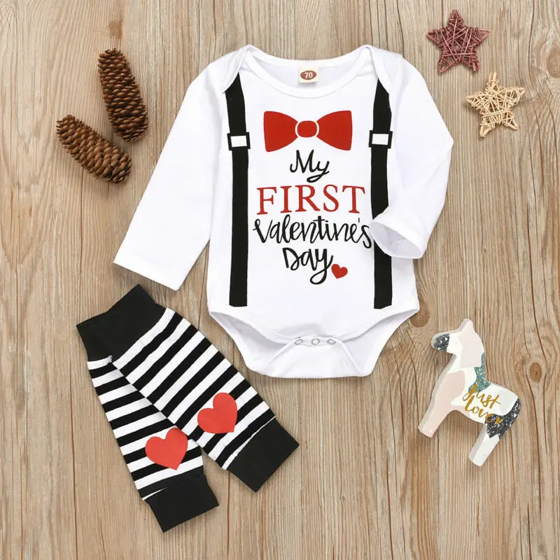 

Baby Boys Girls Happy Valentine's Day Outfits Long Sleeve Romper Tops 2/3PCS Set