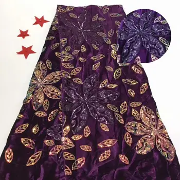 

Velvet Latest African sequins Lace Fabrics High Quality purple Nigerian Lace Fabric For Wedding French Lace Fabric FD128