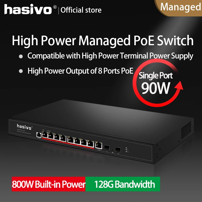 

Hi Power PoE managed switch with 4x90W PoE Gigabit port 4x30W PoE Gigabit port suitale for Hi power camera and devices