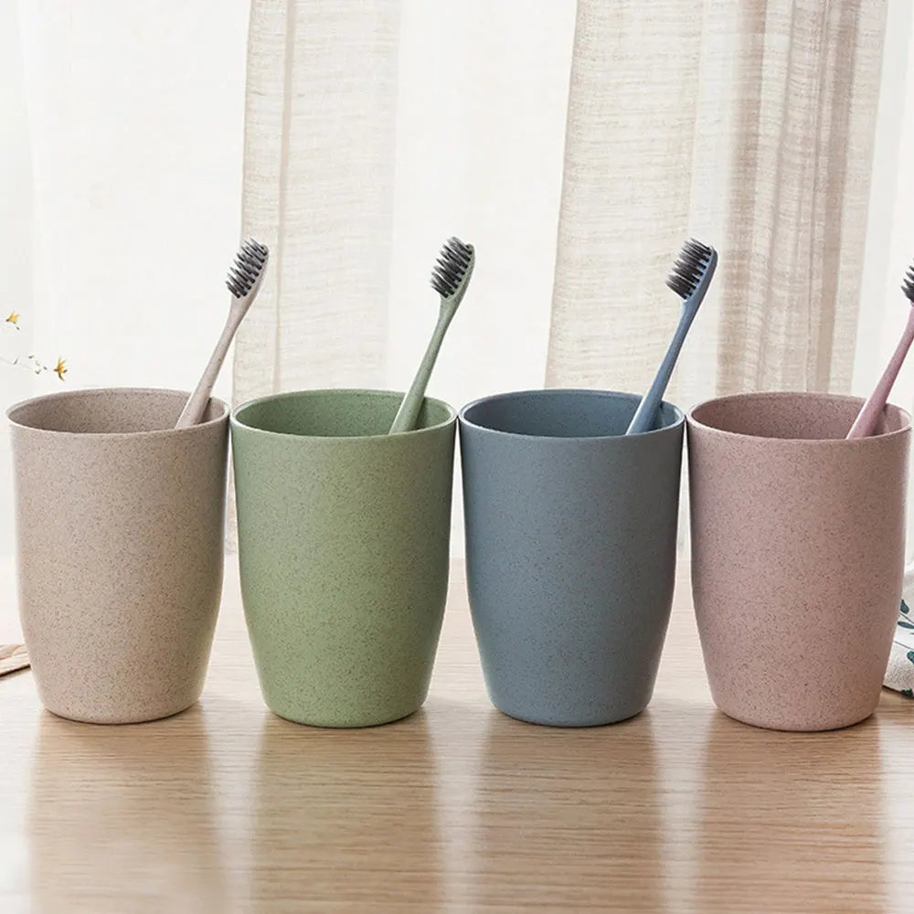 

1PCS Nordic Style Travel Mug Office Coffee Tea Water Bottle Cups Straw Wheat Plastic Toothbrush Cup Bathroom Tumblers