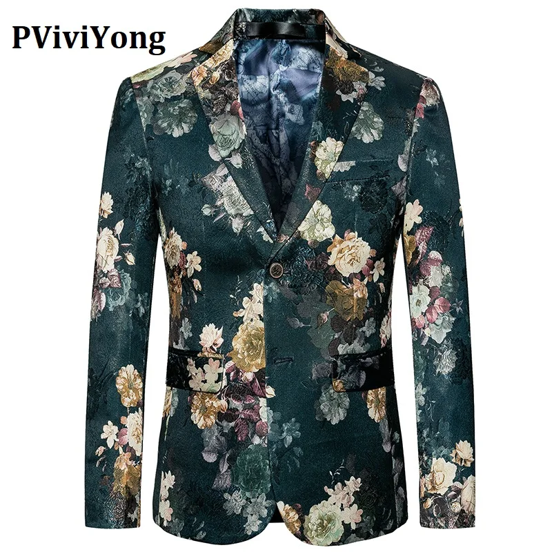 Бренд PViviYong,, высококачественный мужской костюм, топ, для банкета, вечерние, для мужчин, блейзер с цветами, пиджак, мужское пальто, 821 - Цвет: Зеленый