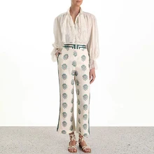 Подиум дизайнер женская бежевая блузка элегантная Zimm Роскошная блуза с длинным рукавом винтажная кружевная женская блузка с расклешенными рукавами