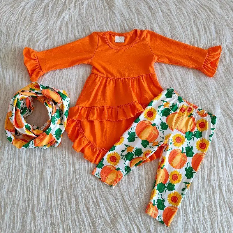 Fashion boutique baby clothes orange red ruffled dress children's