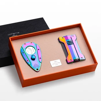 

New Arrival JIFENG Travel Cigar Case 1 Torch Jet Flame Cigar Lighter With Stainless Steel Cutter Blade Set For COHIBA