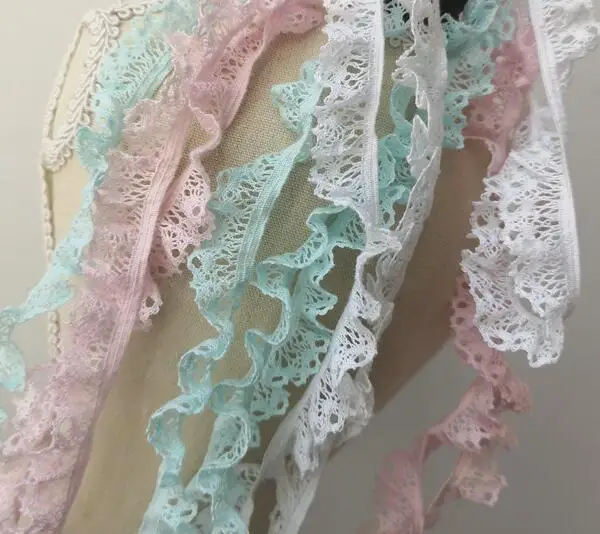 1M Pleated Guipure Sky Blue Lace Ribbon Trim 1.8cm White Pink Lace Fabric Dress Decoration Craft Supplies DIY Sewing Accessories