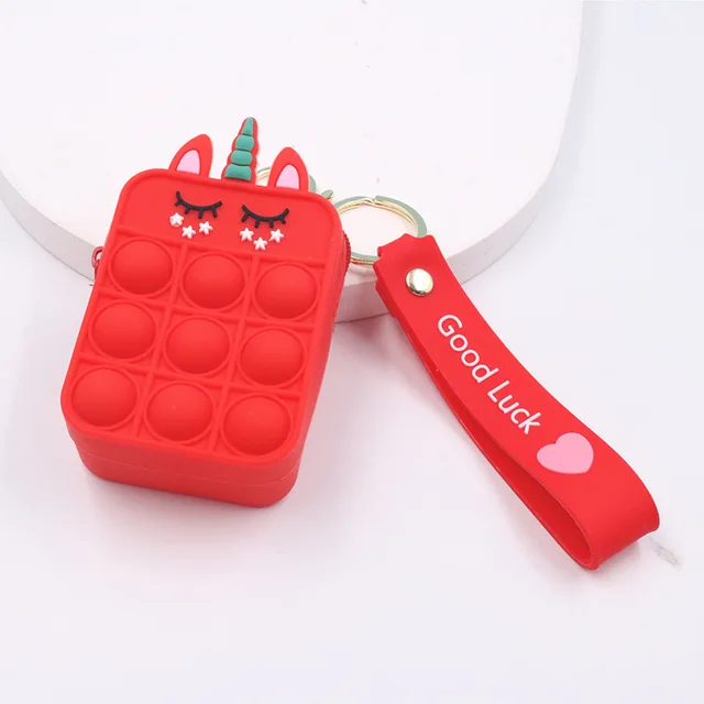 New Popit Mini Money Wallet Fingertip Toys Push Bubble Popite Pendant Bag Hot Sale Adult Decompression Toys Children Anti-Stress Red unicorn