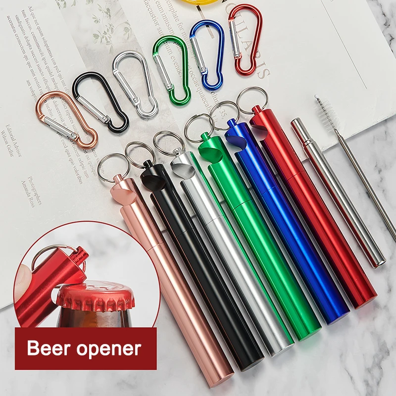 

Telescopic Metal Drinking Straw Collapsible Reusable Portable Stainless Steel Beer opener with Case and Brush for Travel Outdoor