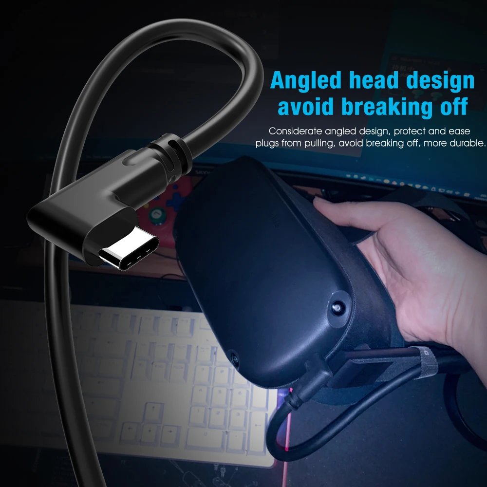 Fone de Ouvido Pcvr para Quest Transferência de Dados Oculus c Cabo 2 Link Realidade Virtual Tipo-c Usb3.2 Gen1 Carga Rápida 16ft - 5m Usb 21 Cabos flexíveis de celular