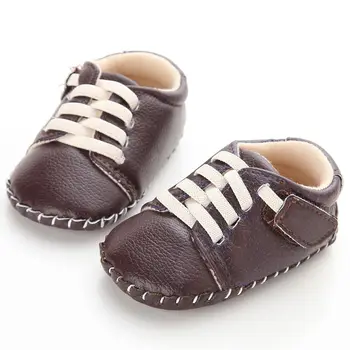 

Spring Autumn Soft Solid Color Waterproof First Walkers Baby Casual PU Leather Lace-Up Shoes