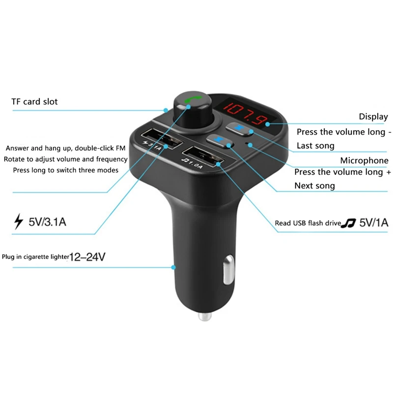 Автомобильный комплект громкой связи беспроводной Bluetooth 5,1 fm-передатчик ЖК MP3-плеер USB зарядное устройство 3.1A автомобильные аксессуары