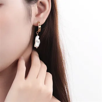 

Silvology 925 Sterling Silver Baroque Pearl Chain Long Drop Earrings Gold Elegant French Style Women's Earrings Charm Jewelry