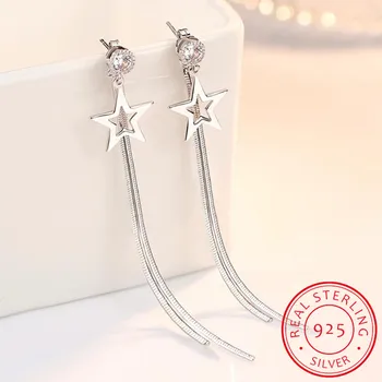 

925 Sterling Silver Tassel Earrings For Women Zirconia Star Long Earrings Chain oorbellen Boucle d'oreille New Trendy S-E865