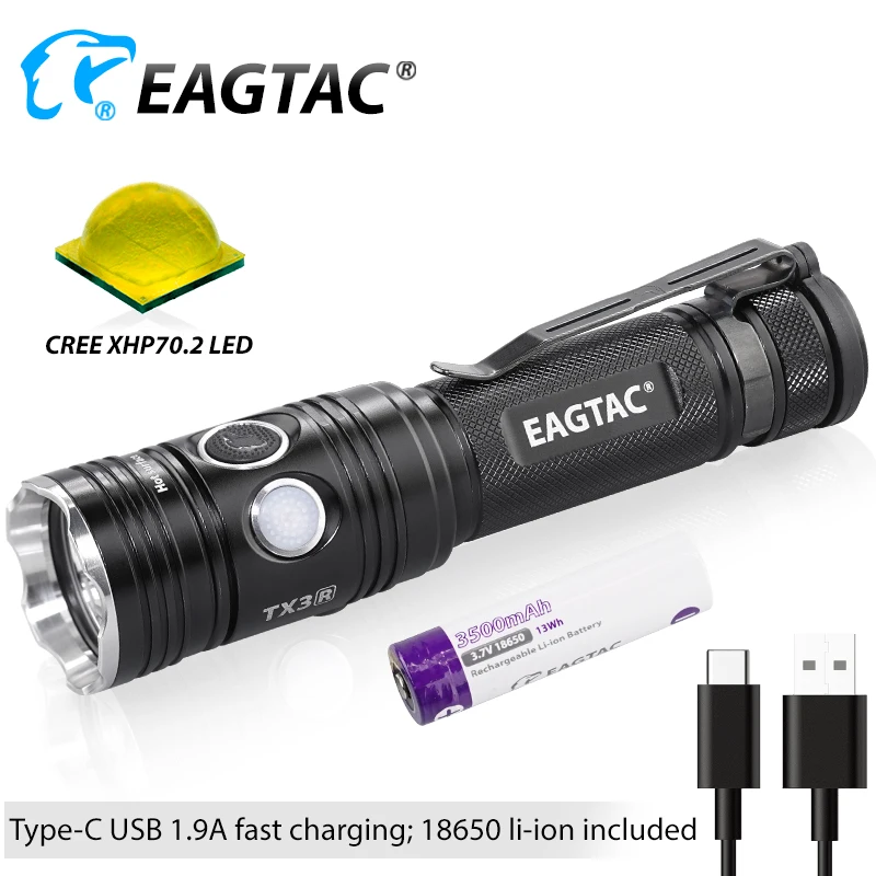 EAGTAC TX3L PRO светодиодный фонарик мощный супер-яркий фонарь 3000 люмен USB Перезаряжаемый водонепроницаемый охотничий кемпинговый аккумулятор 18650