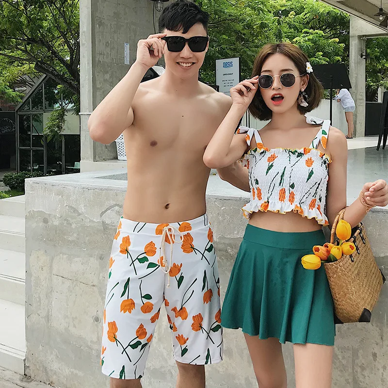 

Couples Bathing Suit Women's Split Skirt-Slimming Sexy Small Bust Gathering Conservative Belly Covering Korean-style Fashion Sma