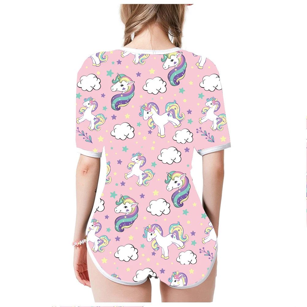 Взрослый Детский ABDL с застежкой в промежности Onesie комбинезон принтом единорога| |