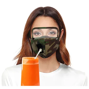 

Adult Mouth Cover Washable and Reusable Drinking Face Mask With Hole For Straw And Detachable Eyes Shield Face Cover Mascarar