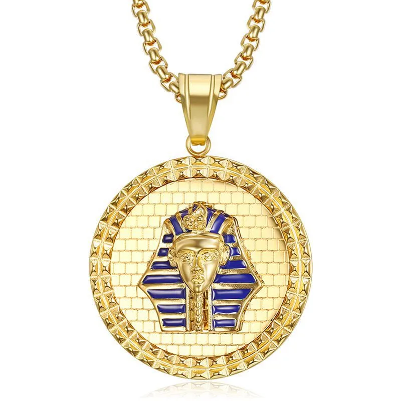 Egyptian Pharaoh Head Pendant Necklace For Men Gold Color Stainless
