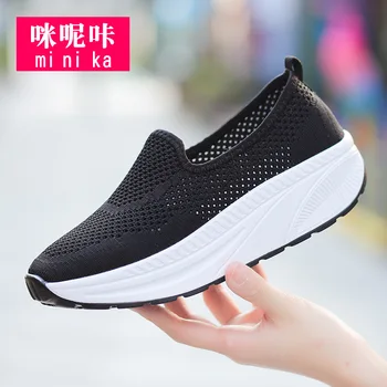 

Large size women's shoes flying woven hollow shoes women's thick bottom sports shoes women's mesh shoes