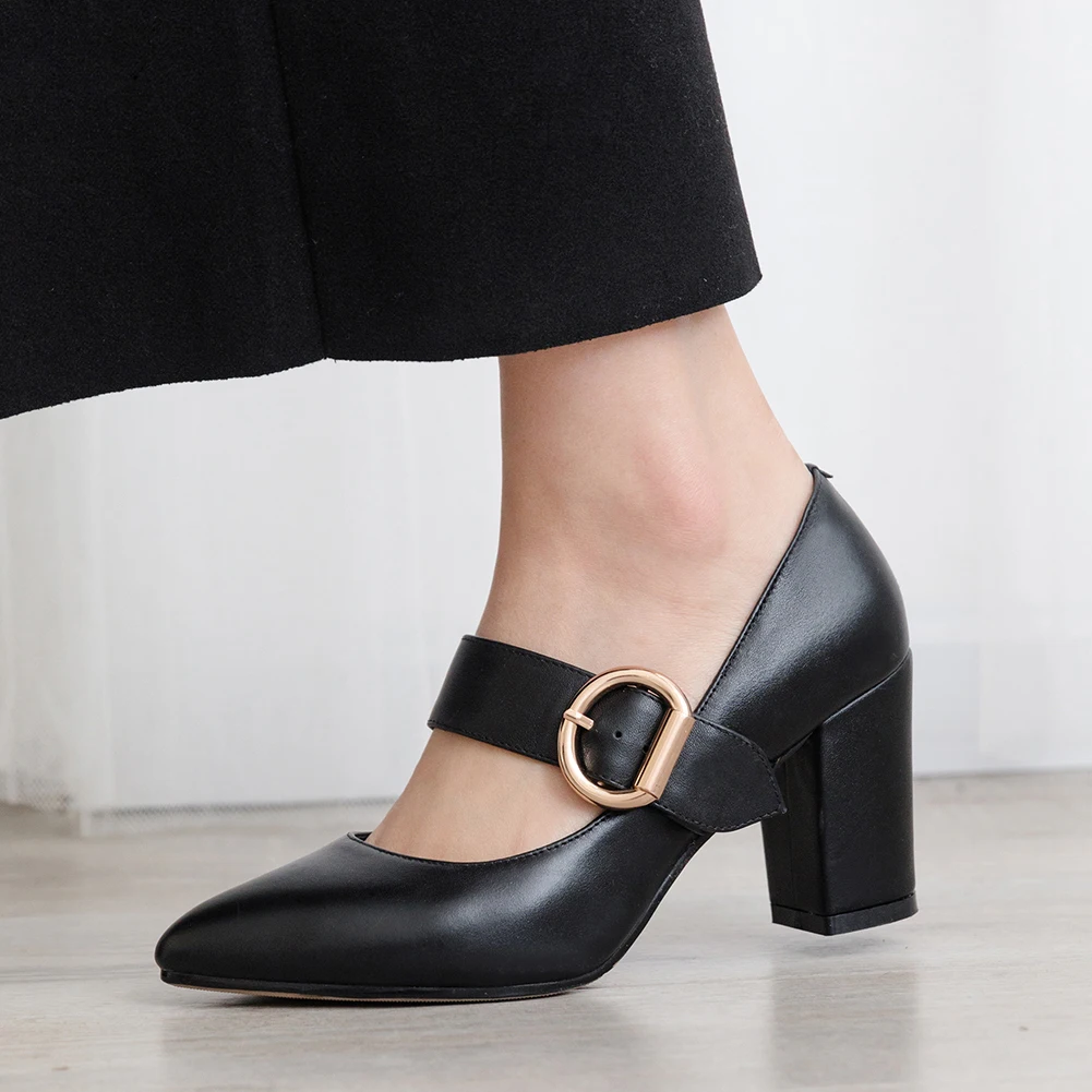 

Doratasia hot sale 2020 Mary Janes Genuine Cow Leather Shoes Woman Pumps Buckle Strap Chunky Heels Office Lady Pumps Women