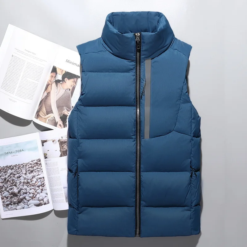 

Winter outdoor men's down vest with reflective strips Red stand-up thick down vest