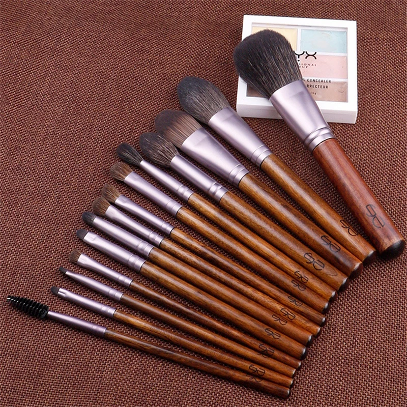 14 шт. набор кистей для макияжа из натуральной козьей шерсти деревянная пудра