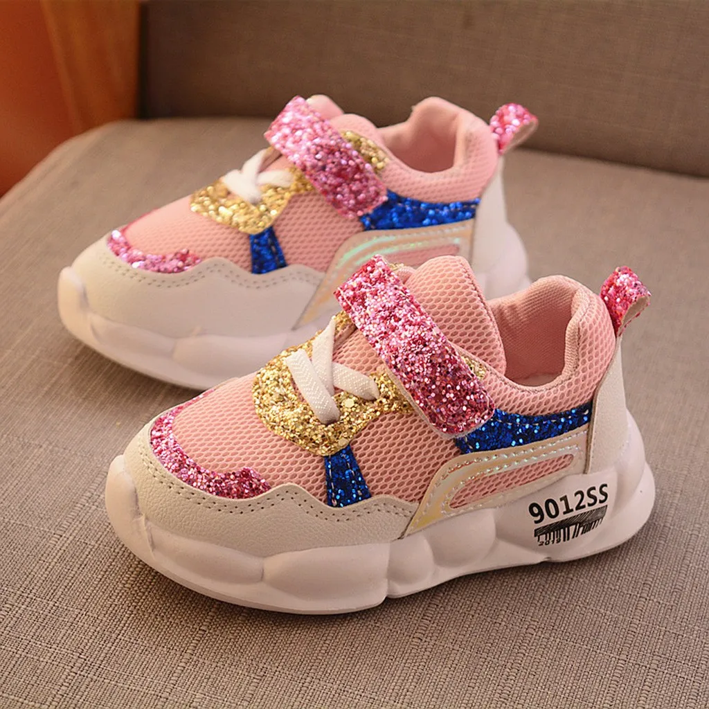 Детские спортивные кроссовки в стиле пэчворк с блестками для маленьких девочек и мальчиков; детская повседневная обувь; Новая Брендовая детская обувь