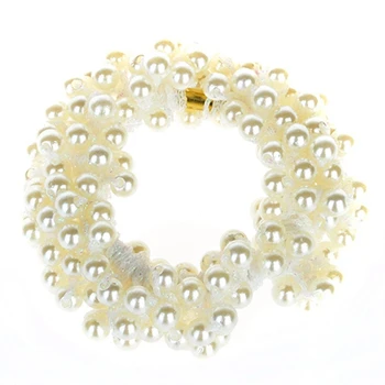 

Women Pearls Beads Hair Band Rope Scrunchie Ponytail Holder (White)