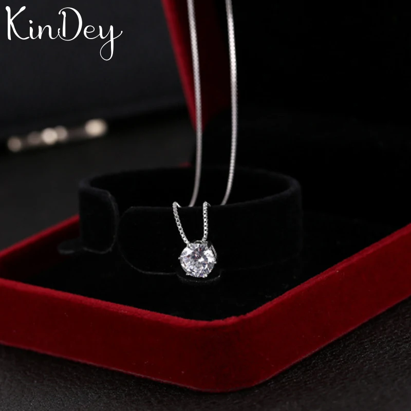 Kindey 925 пробы Серебряное ожерелье шесть коготь AAA CZ мозаичный Циркон колье ожерелье для женщин колье подарок на день Святого Валентина