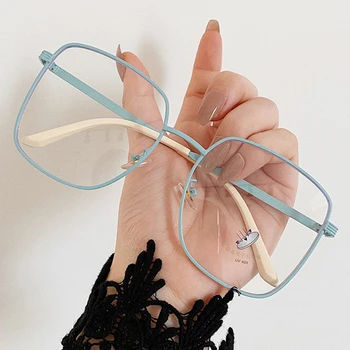 

Vintage Square Anti-blue Light Eyeglasses For Women 2020 Alloy Oversized Blue Pink Computer Eyewear Female Myopia Glasses Frame